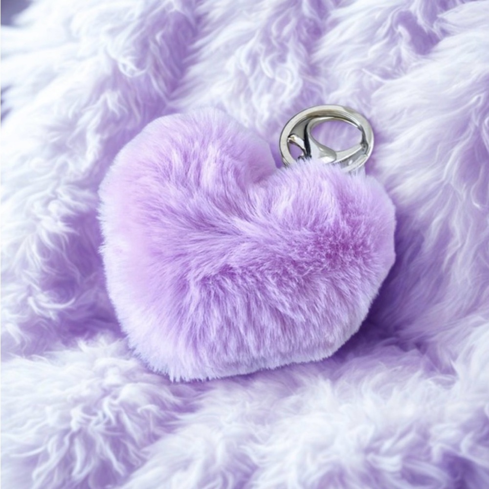Lavender Faux Fur Heart Keychain
